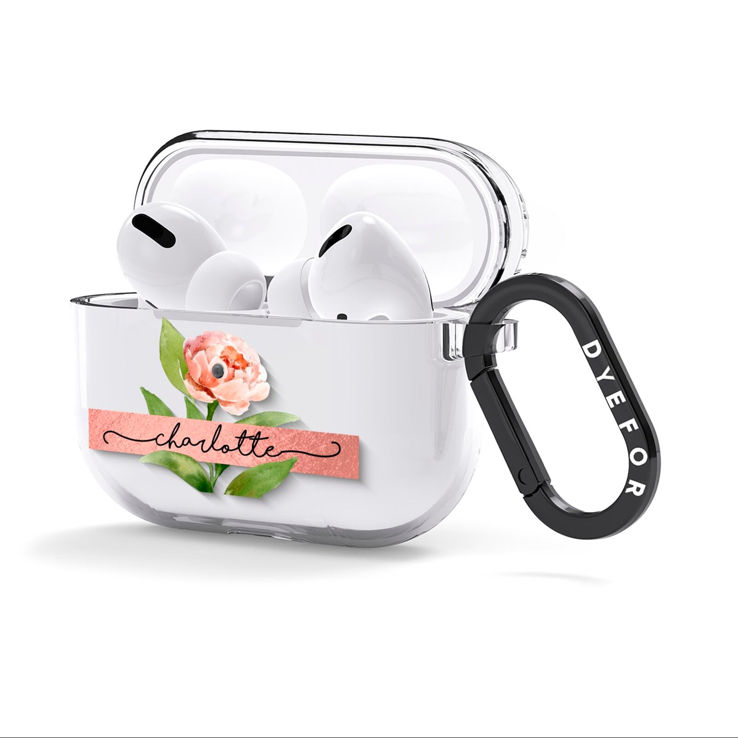 Personalised Pink Peony AirPods Clear Case 3rd Gen Side Image