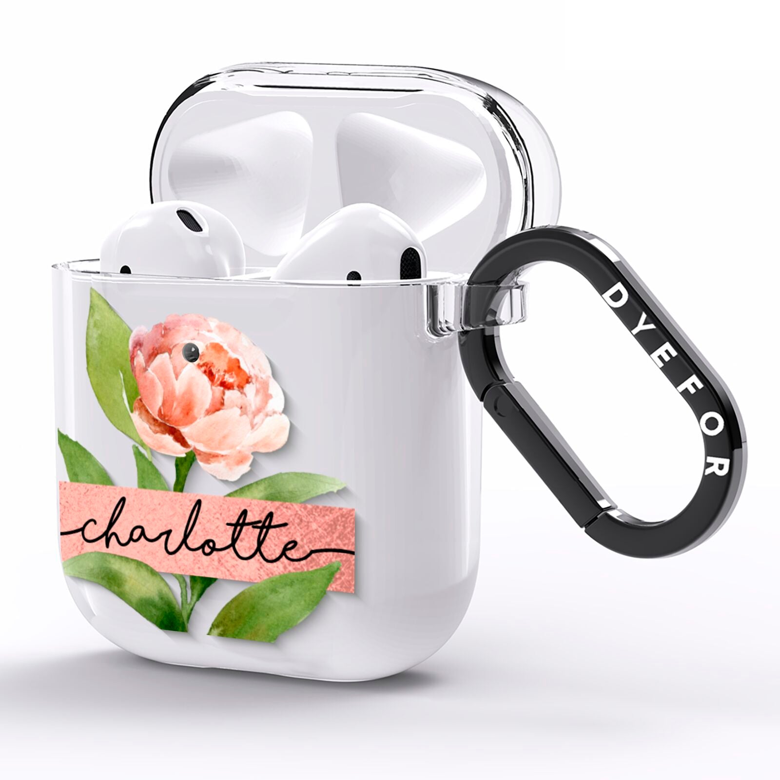 Personalised Pink Peony AirPods Clear Case Side Image