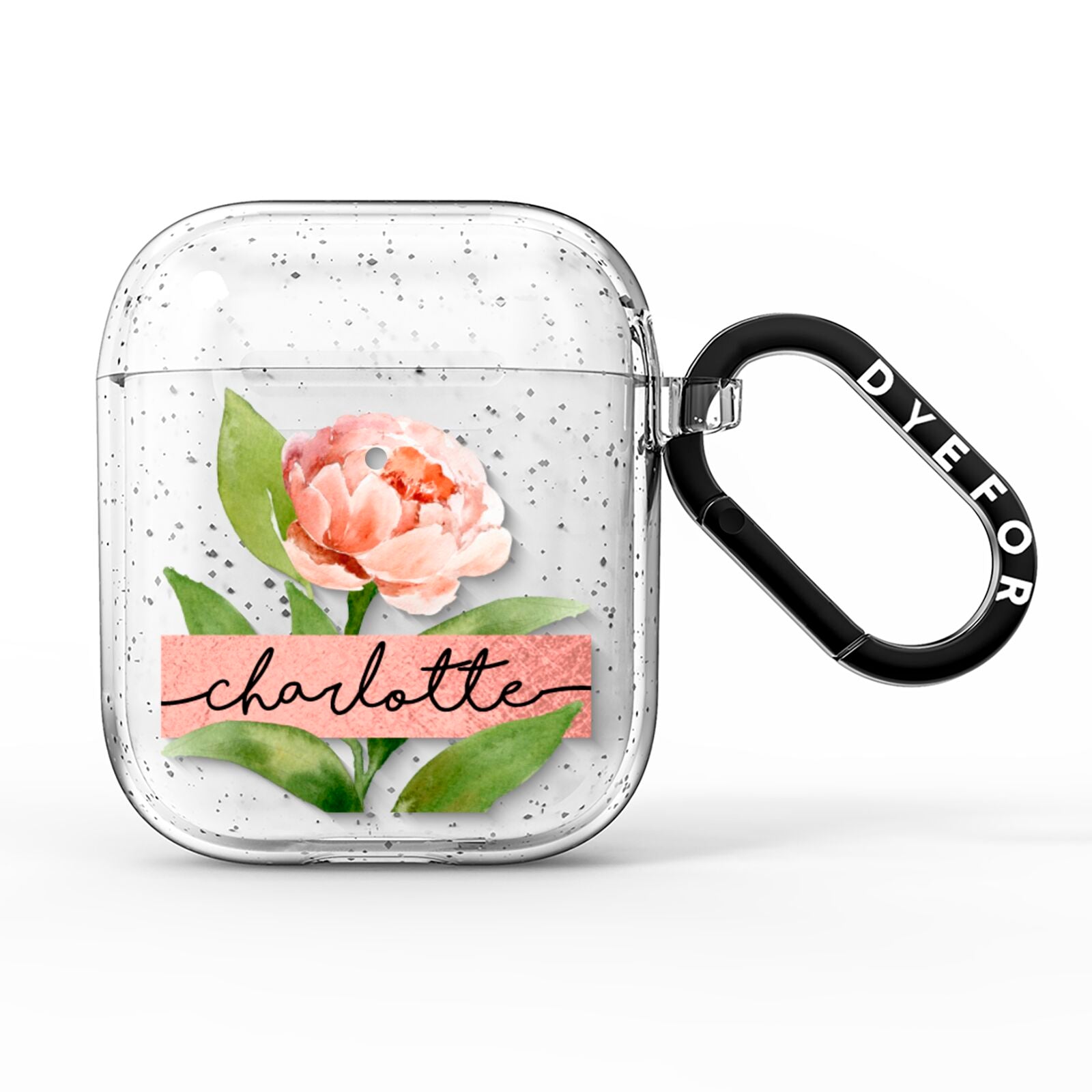 Personalised Pink Peony AirPods Glitter Case