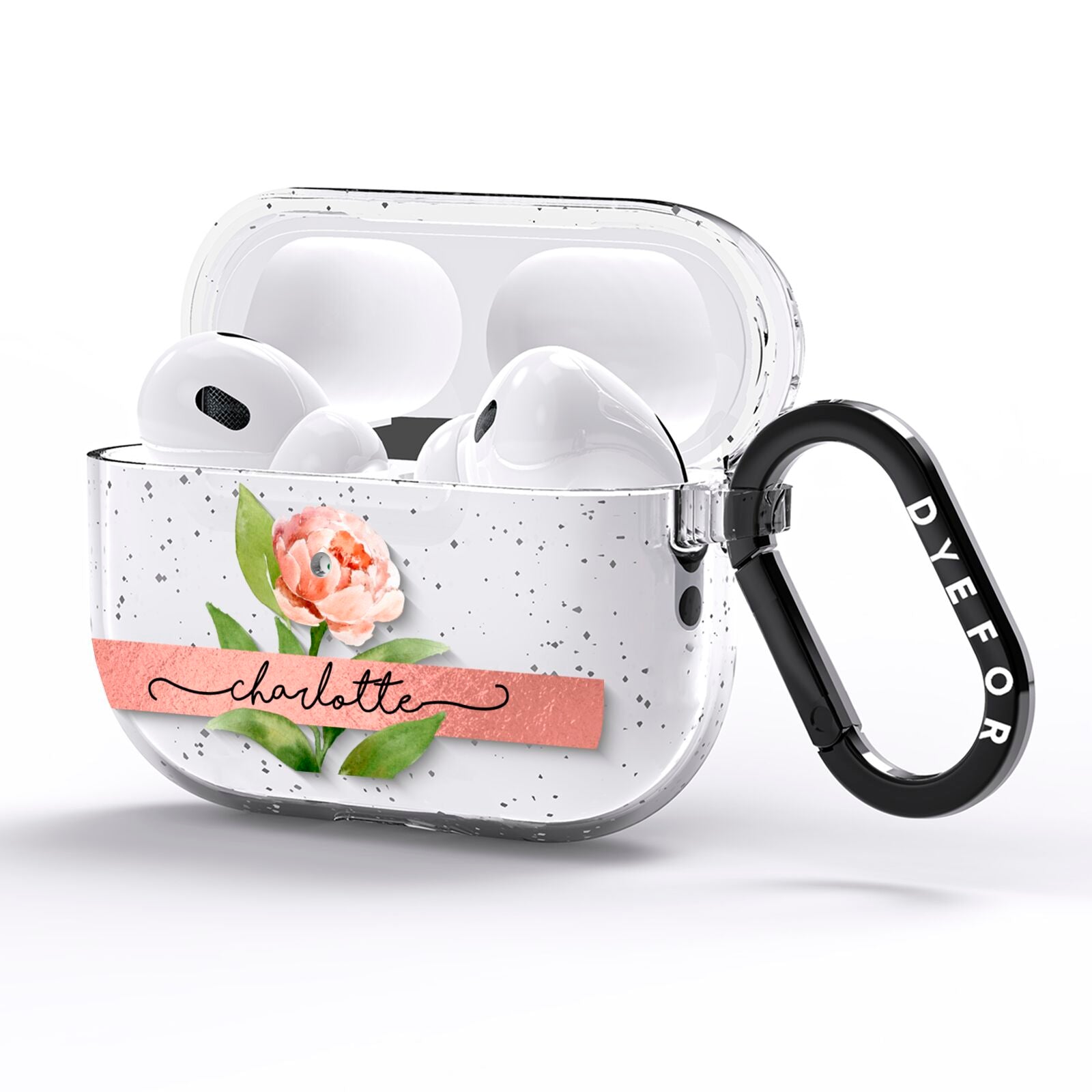 Personalised Pink Peony AirPods Pro Glitter Case Side Image