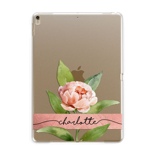 Personalised Pink Peony Apple iPad Gold Case