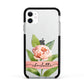 Personalised Pink Peony Apple iPhone 11 in White with Black Impact Case