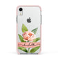 Personalised Pink Peony Apple iPhone XR Impact Case Pink Edge on Silver Phone