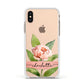 Personalised Pink Peony Apple iPhone Xs Impact Case White Edge on Gold Phone