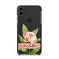 Personalised Pink Peony Apple iPhone Xs Max Impact Case Black Edge on Black Phone