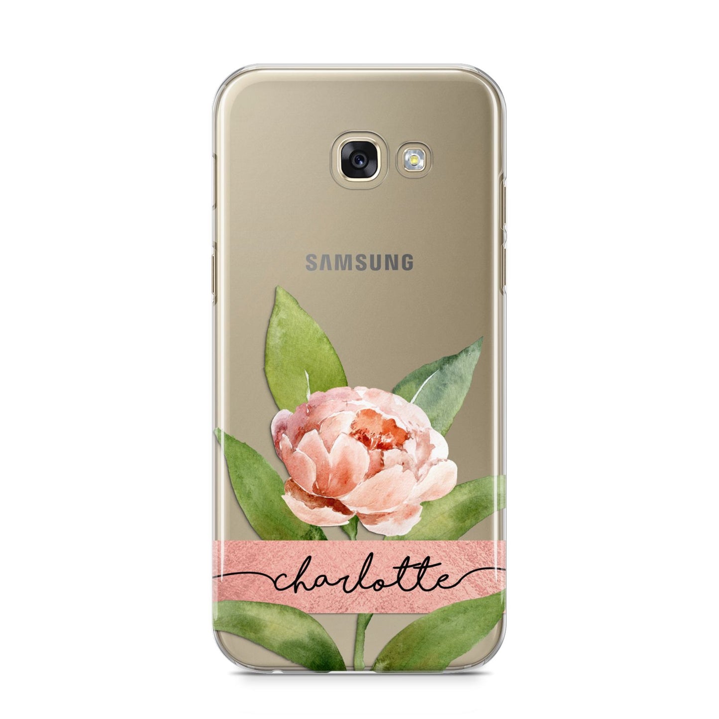 Personalised Pink Peony Samsung Galaxy A5 2017 Case on gold phone