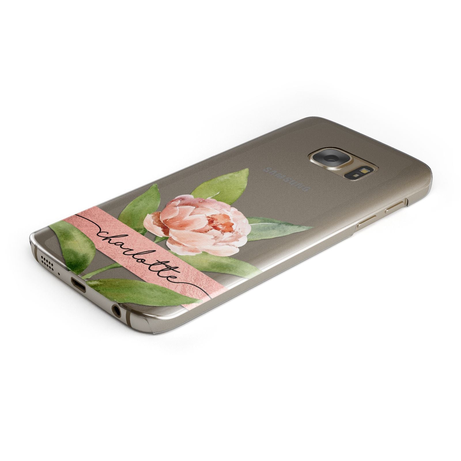 Personalised Pink Peony Samsung Galaxy Case Bottom Cutout