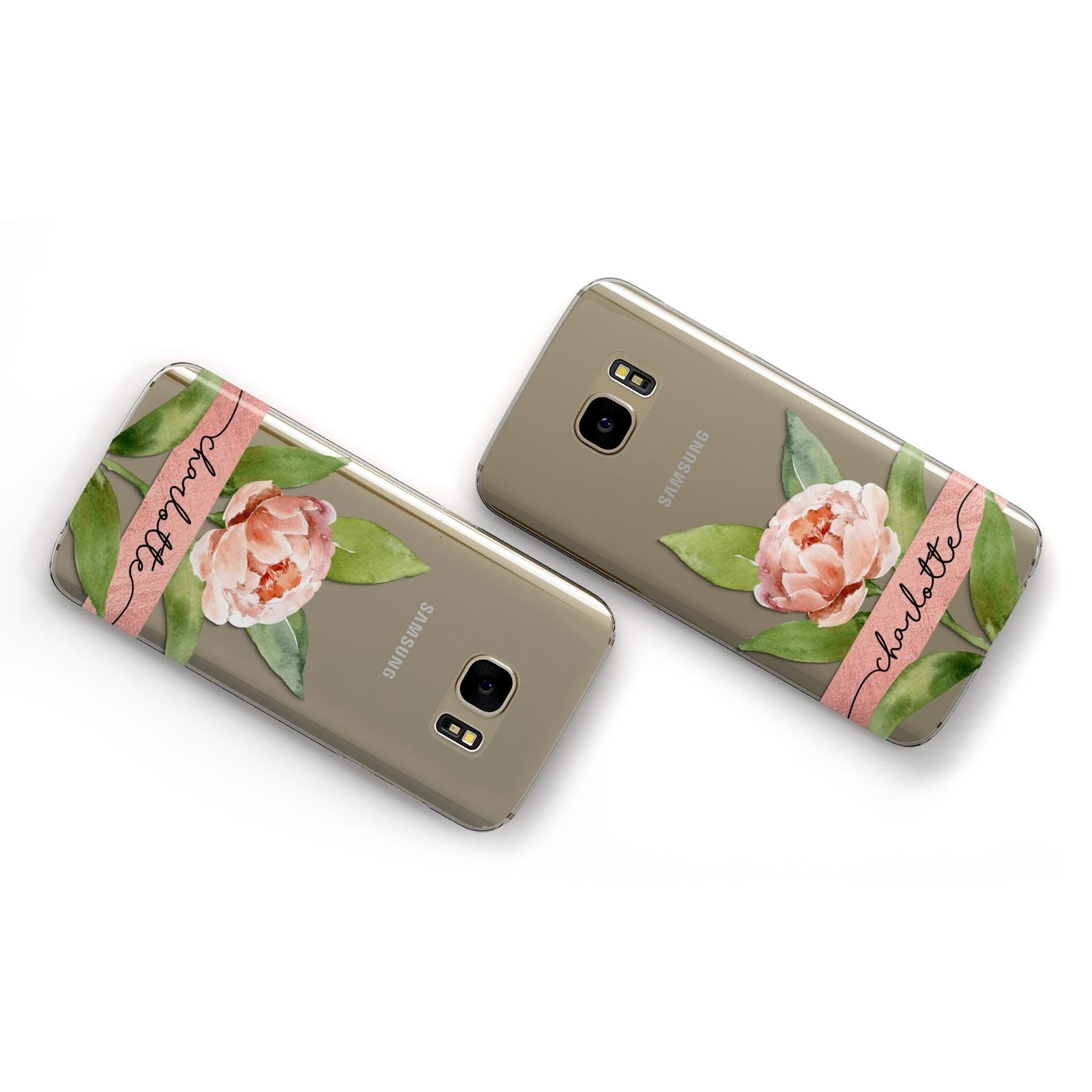 Personalised Pink Peony Samsung Galaxy Case Flat Overview