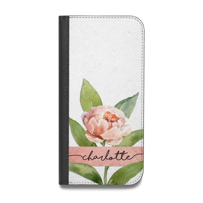 Personalised Pink Peony Vegan Leather Flip Samsung Case