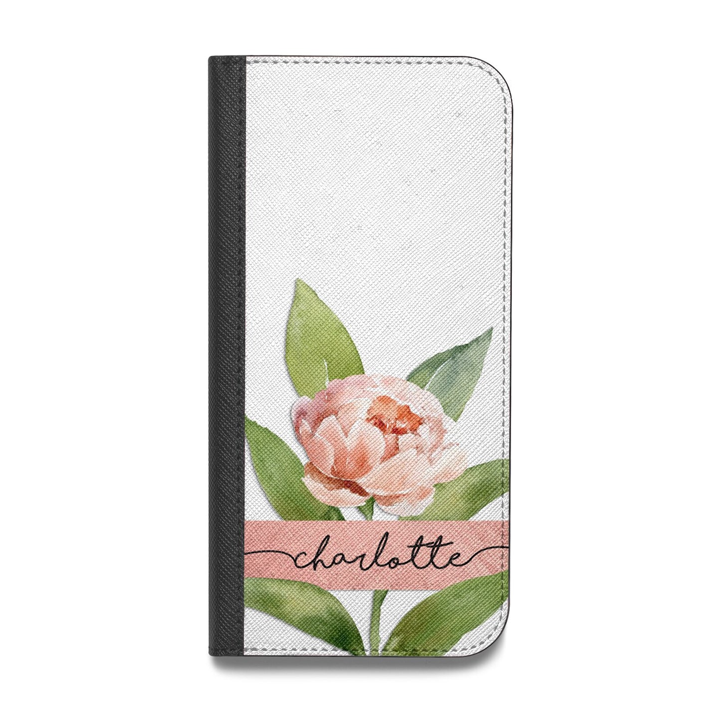 Personalised Pink Peony Vegan Leather Flip iPhone Case