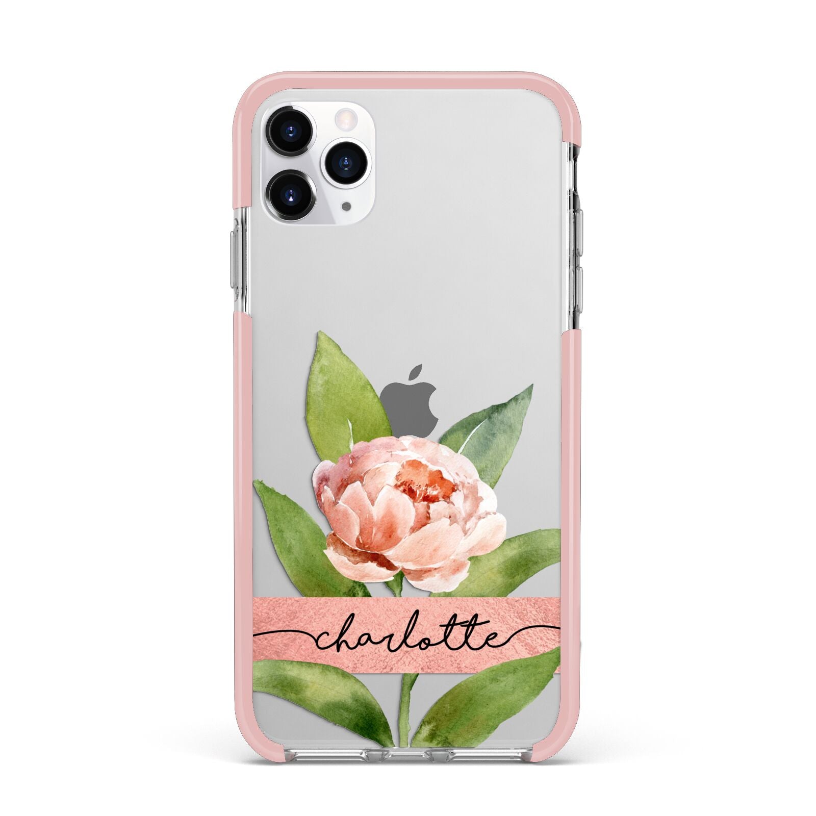 Personalised Pink Peony iPhone 11 Pro Max Impact Pink Edge Case