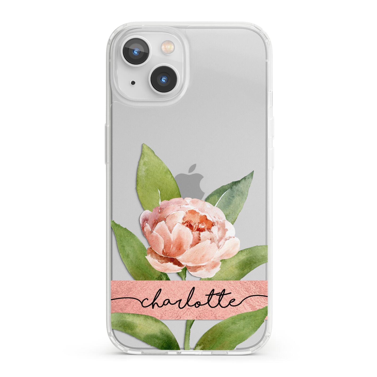 Personalised Pink Peony iPhone 13 Clear Bumper Case