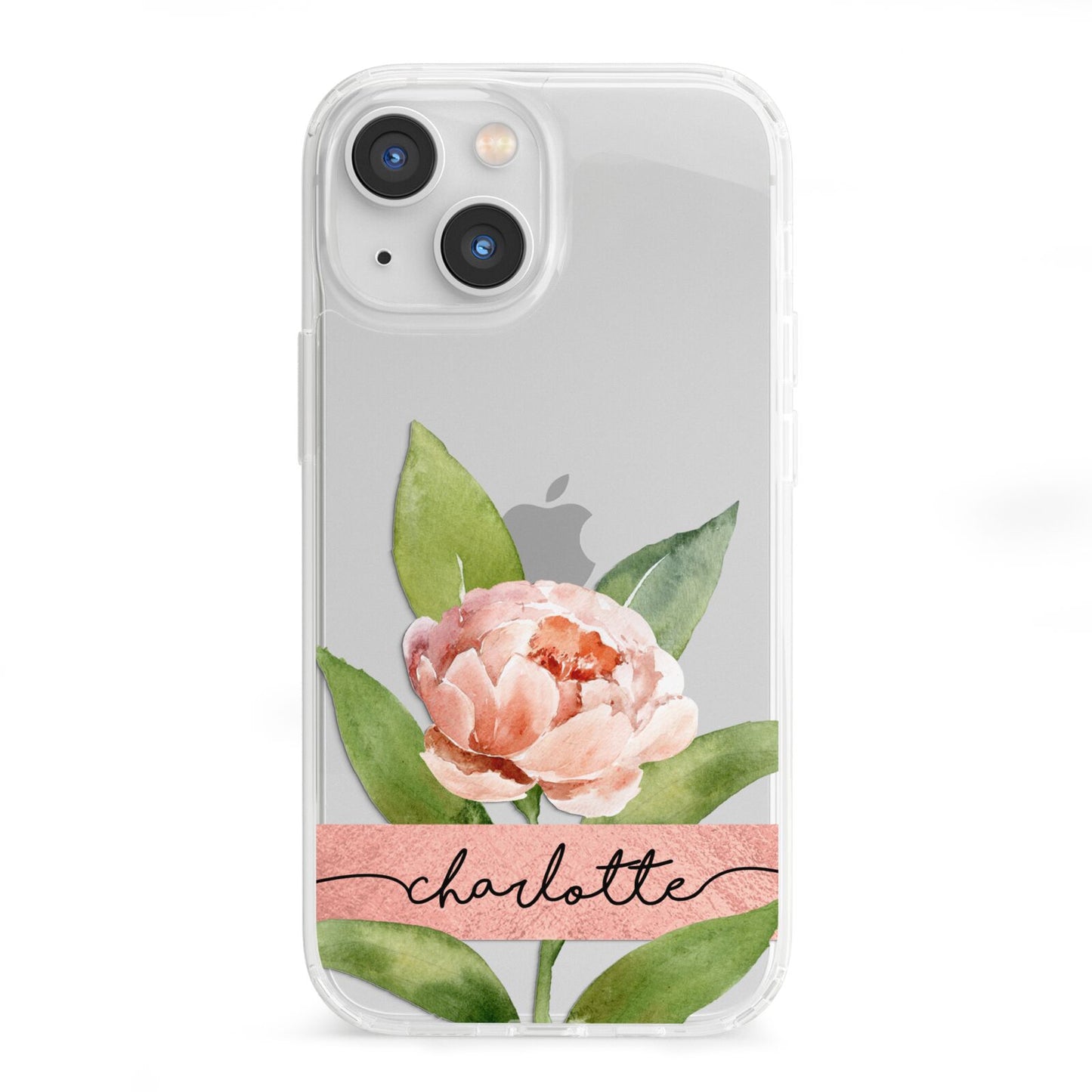 Personalised Pink Peony iPhone 13 Mini Clear Bumper Case