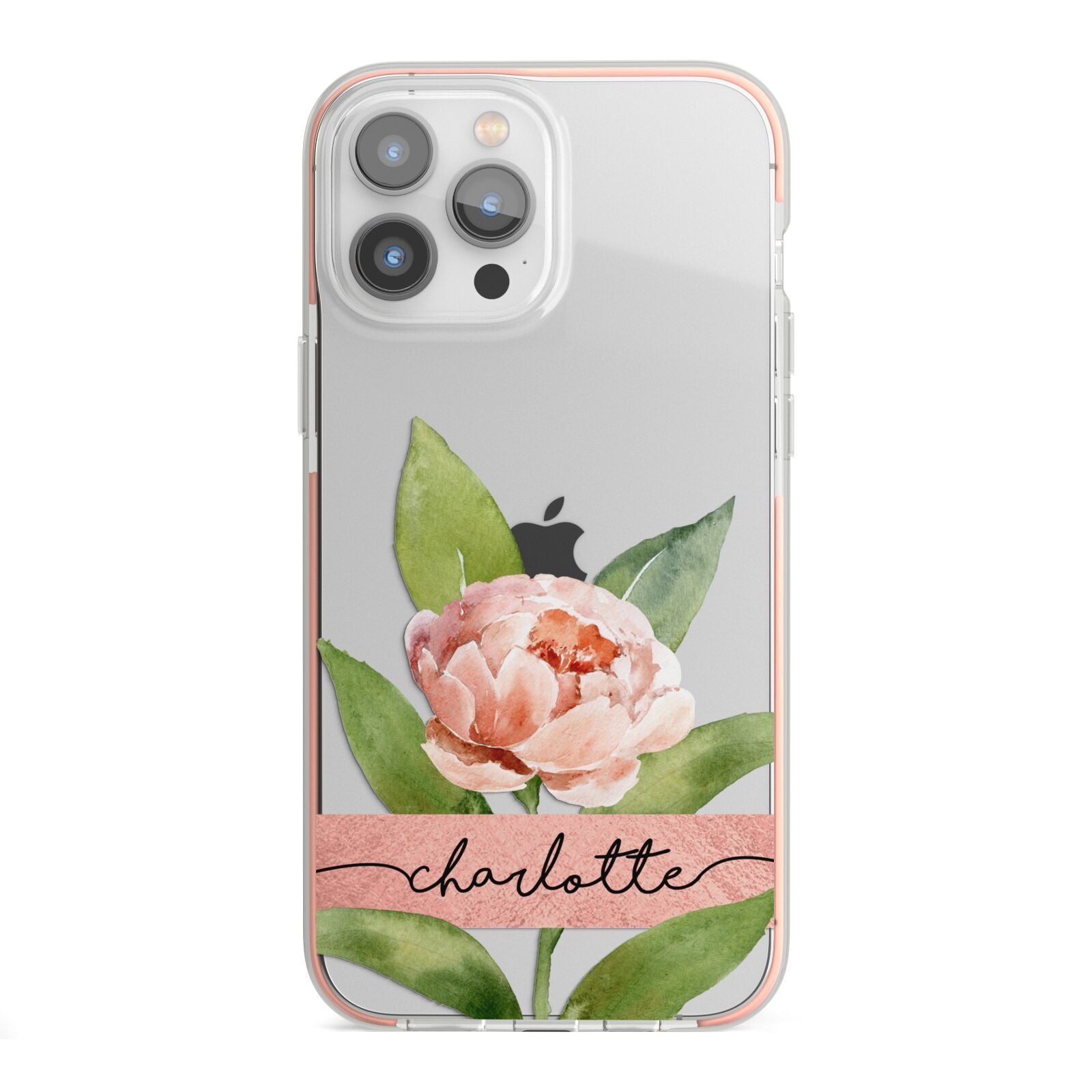 Personalised Pink Peony iPhone 13 Pro Max TPU Impact Case with Pink Edges