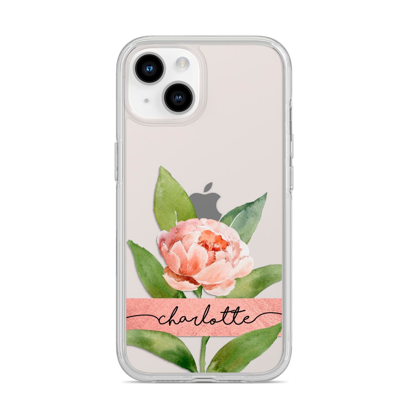 Personalised Pink Peony iPhone 14 Clear Tough Case Starlight