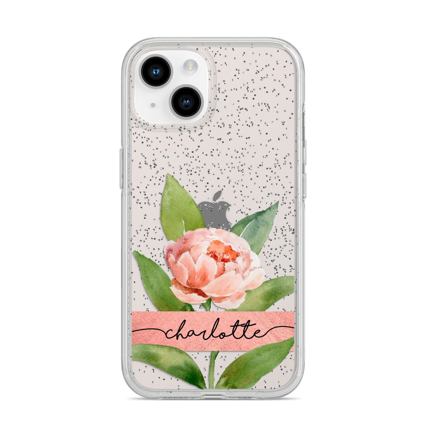 Personalised Pink Peony iPhone 14 Glitter Tough Case Starlight