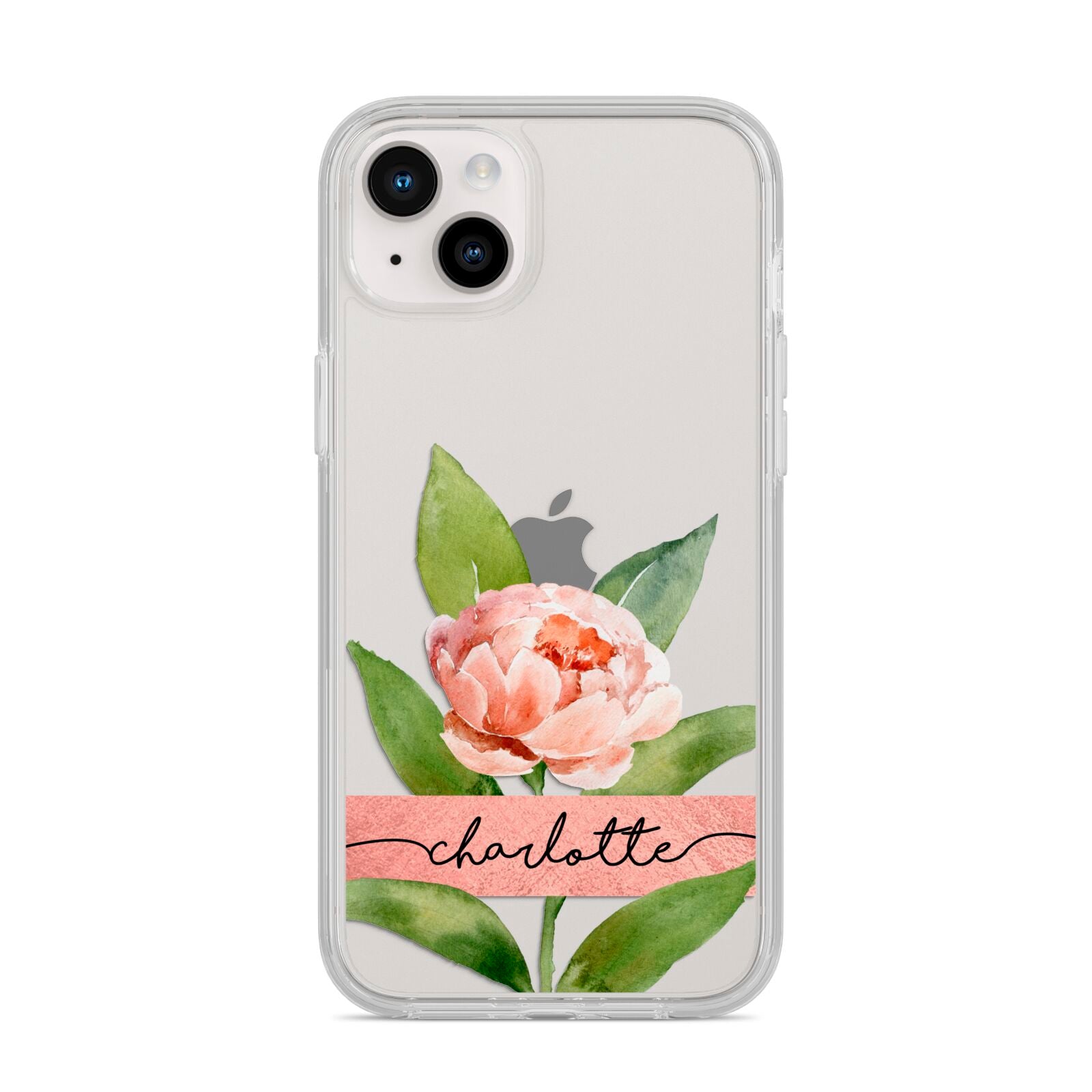 Personalised Pink Peony iPhone 14 Plus Clear Tough Case Starlight