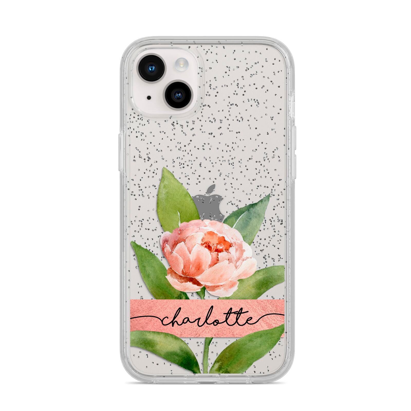 Personalised Pink Peony iPhone 14 Plus Glitter Tough Case Starlight