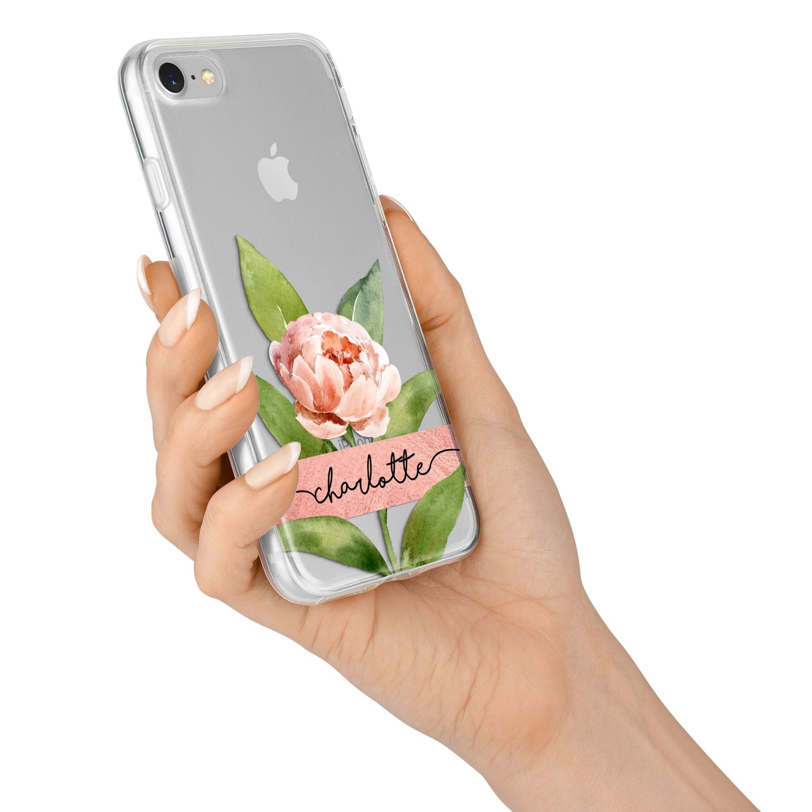 Personalised Pink Peony iPhone 7 Bumper Case on Silver iPhone Alternative Image