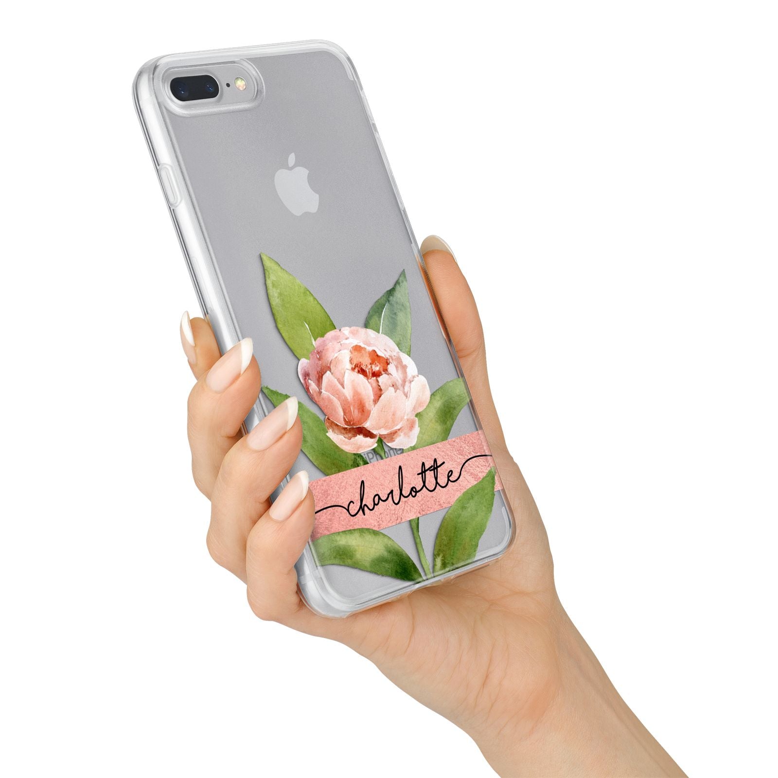 Personalised Pink Peony iPhone 7 Plus Bumper Case on Silver iPhone Alternative Image