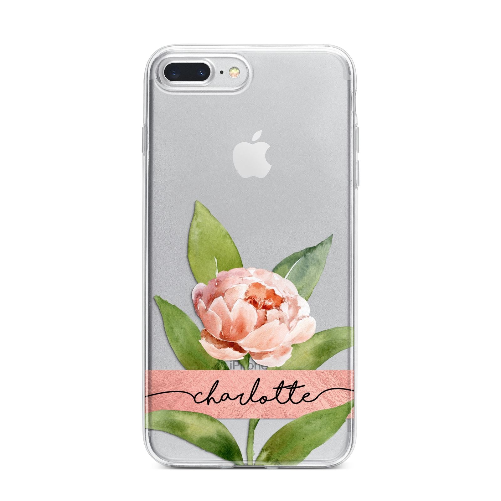 Personalised Pink Peony iPhone 7 Plus Bumper Case on Silver iPhone