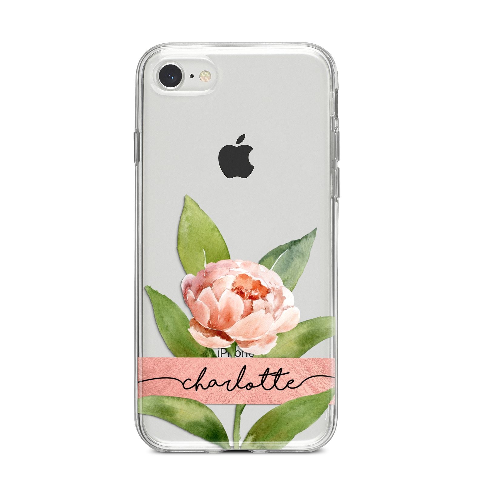 Personalised Pink Peony iPhone 8 Bumper Case on Silver iPhone