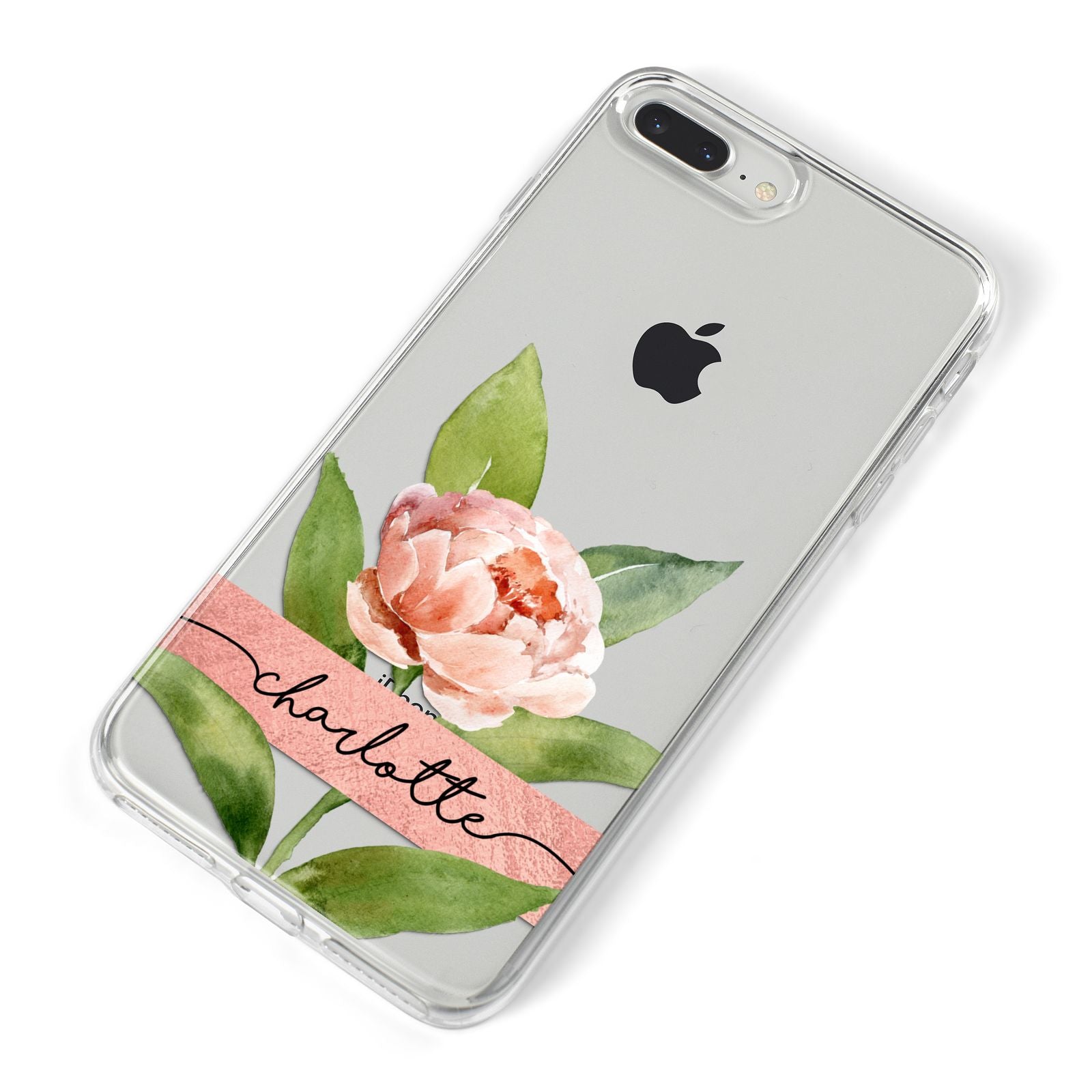 Personalised Pink Peony iPhone 8 Plus Bumper Case on Silver iPhone Alternative Image