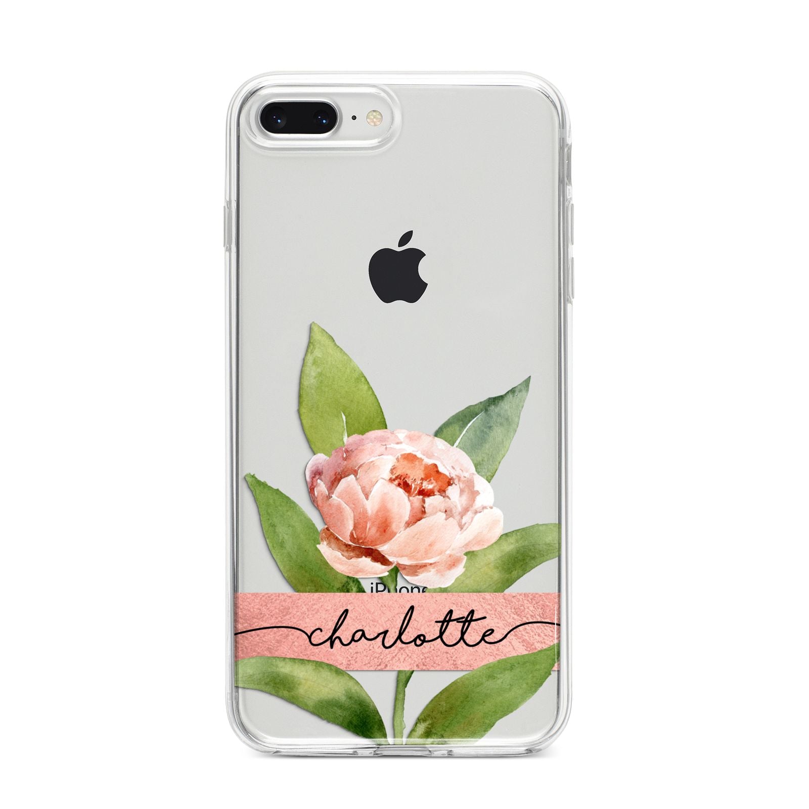 Personalised Pink Peony iPhone 8 Plus Bumper Case on Silver iPhone