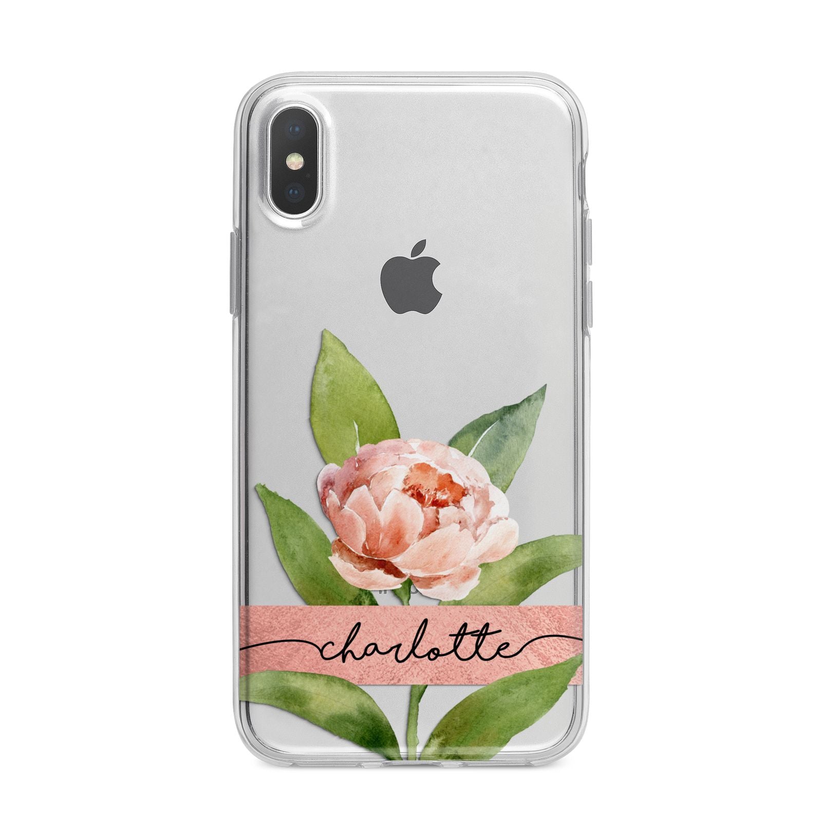 Personalised Pink Peony iPhone X Bumper Case on Silver iPhone Alternative Image 1