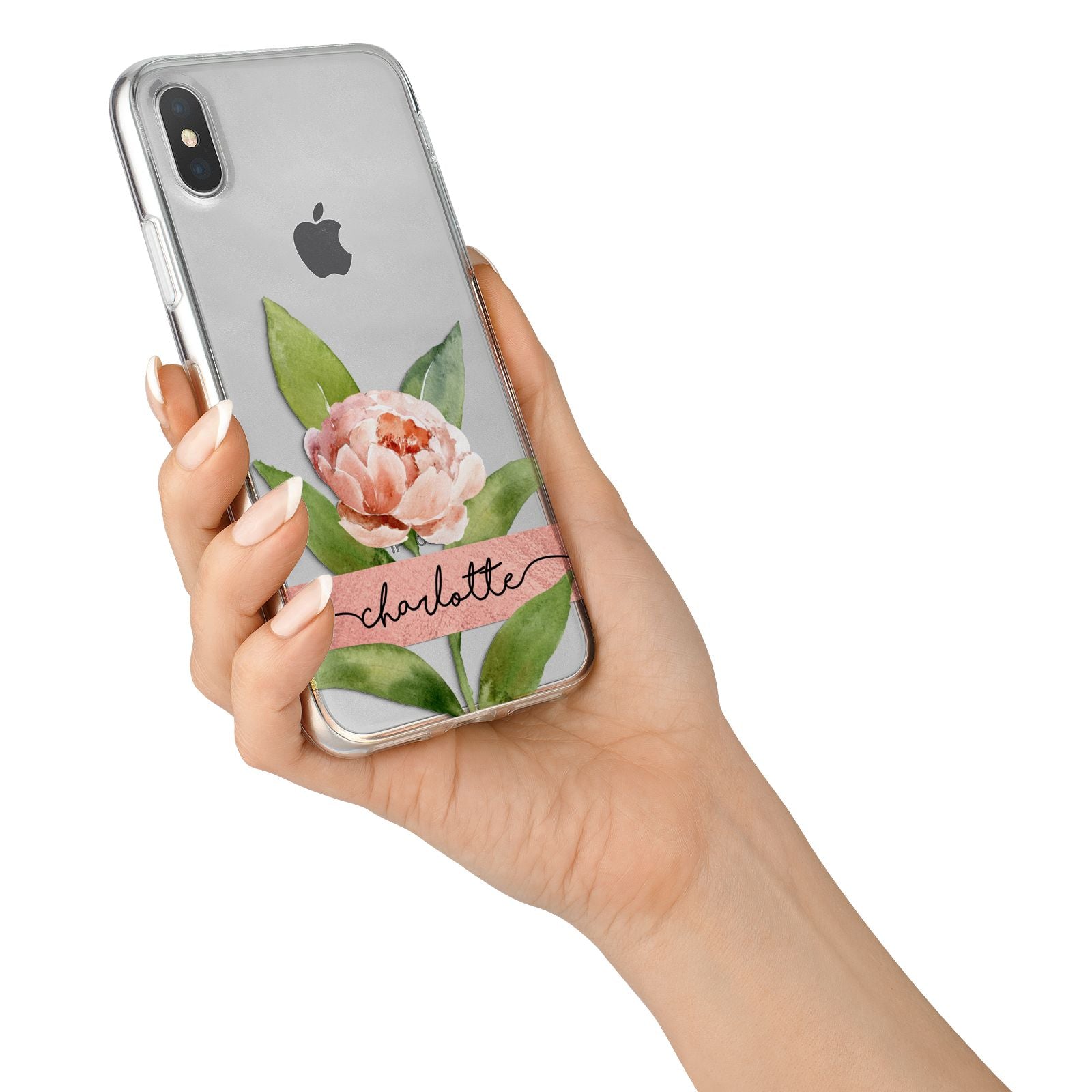 Personalised Pink Peony iPhone X Bumper Case on Silver iPhone Alternative Image 2