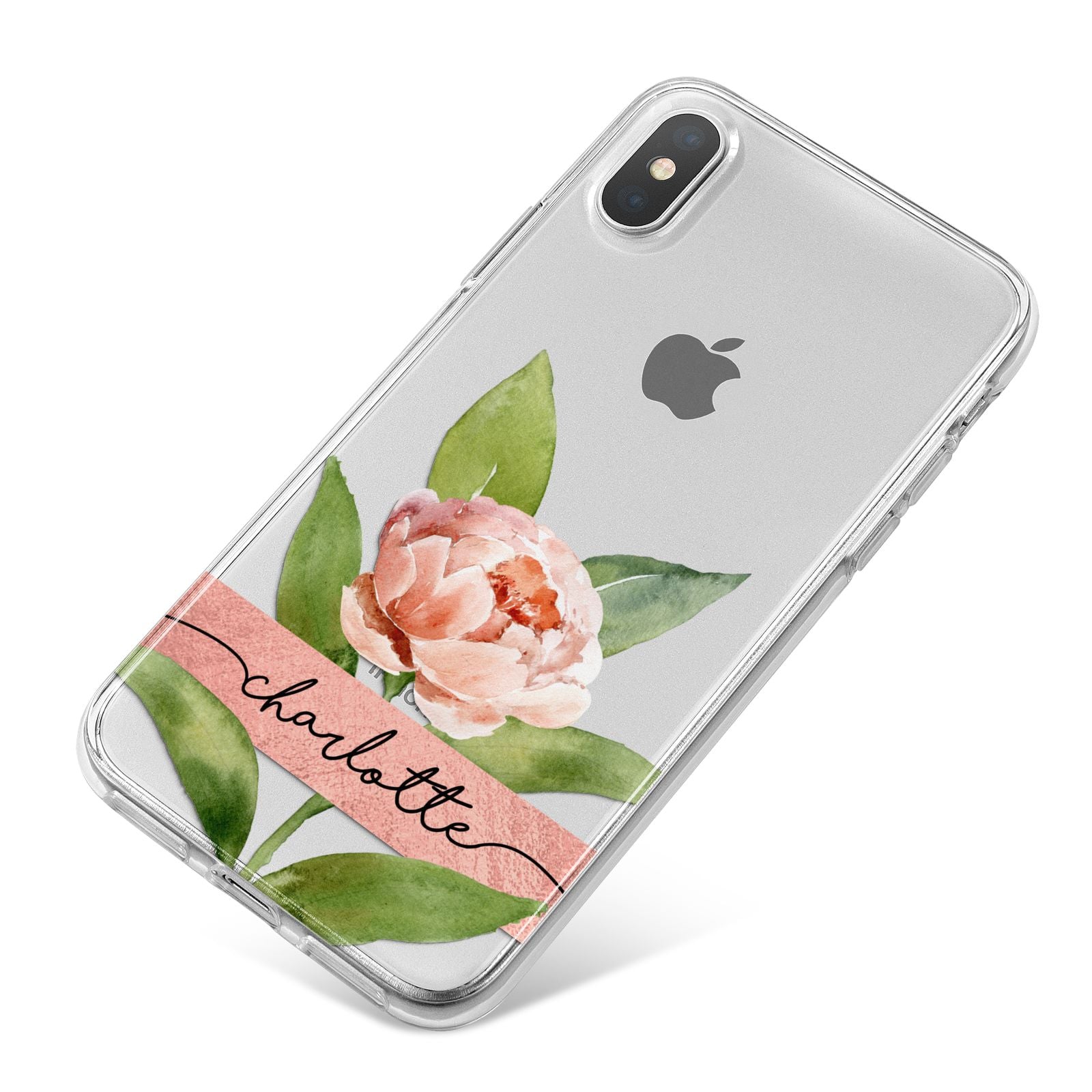 Personalised Pink Peony iPhone X Bumper Case on Silver iPhone