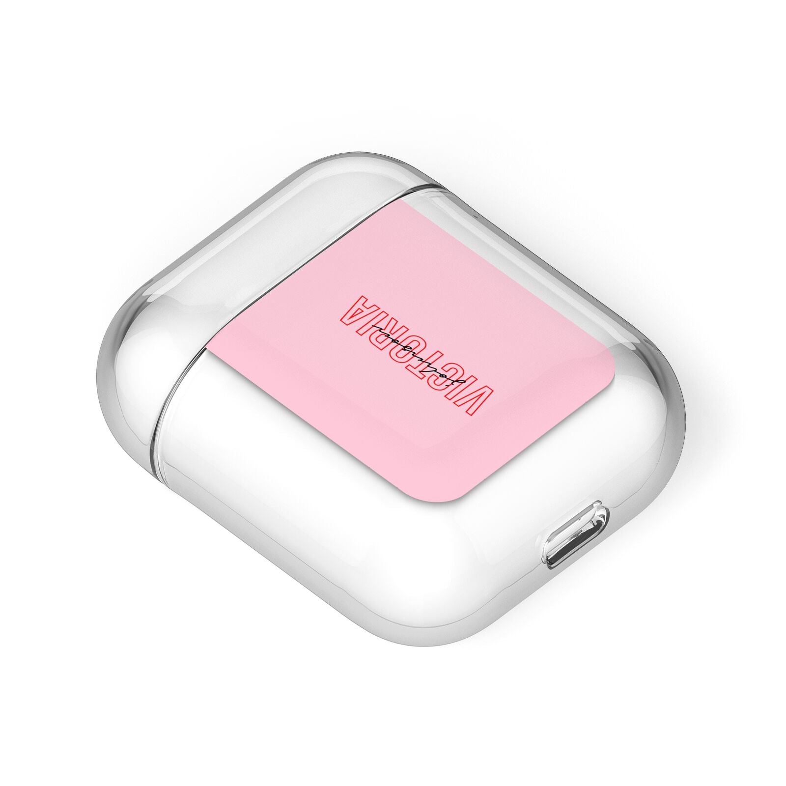 Personalised Pink Red Names AirPods Case Laid Flat