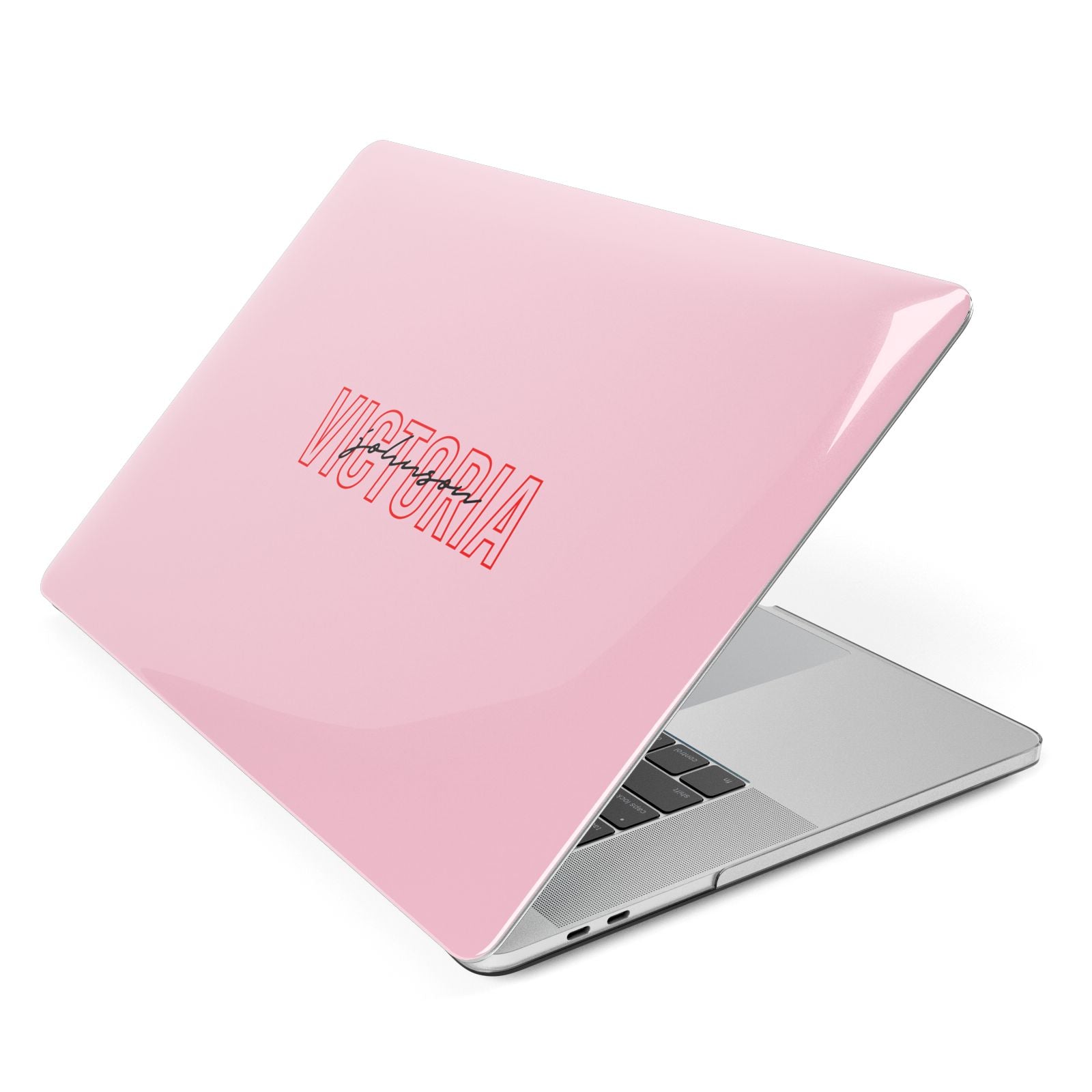 Personalised Pink Red Names Apple MacBook Case Side View