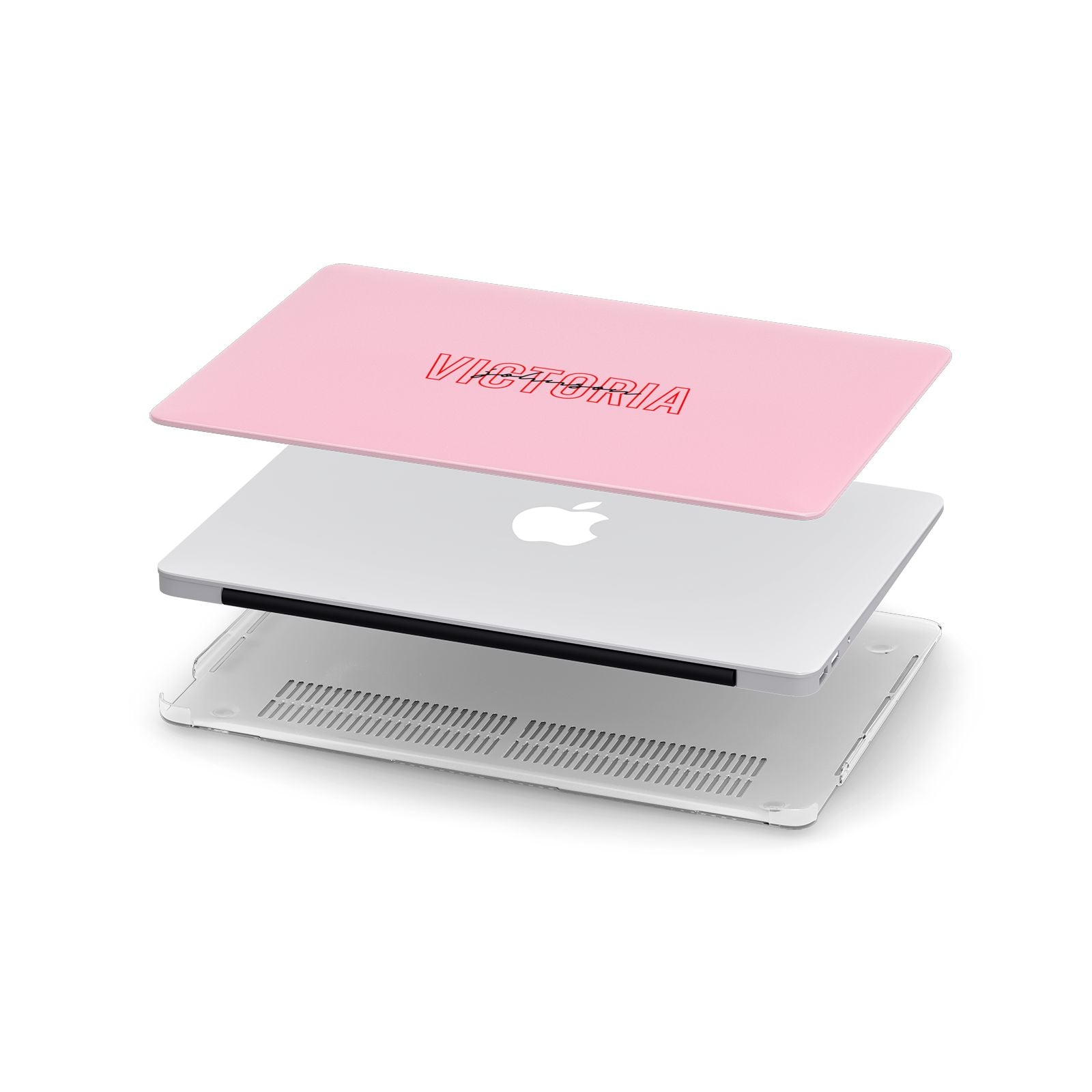 Personalised Pink Red Names Apple MacBook Case in Detail