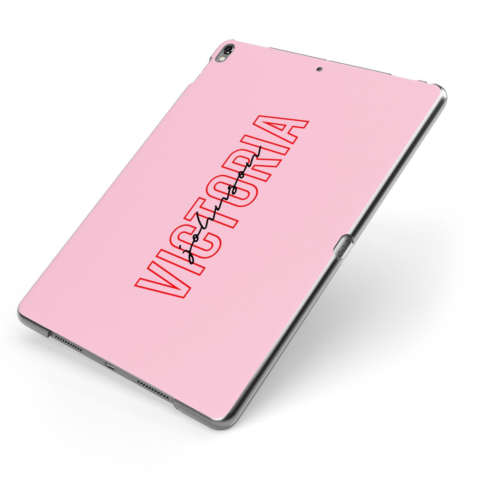 Personalised Pink Red Names Apple iPad Case on Grey iPad Side View