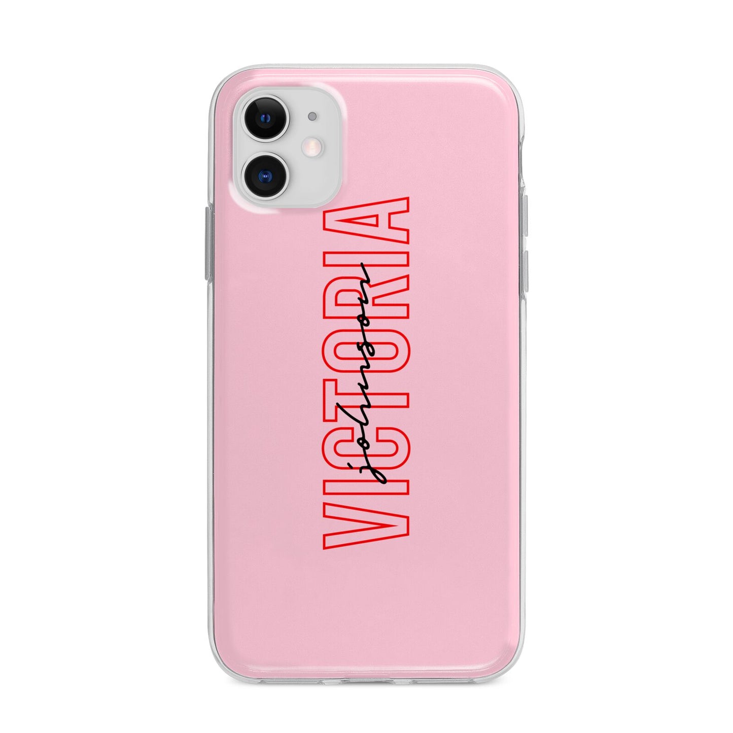 Personalised Pink Red Names Apple iPhone 11 in White with Bumper Case