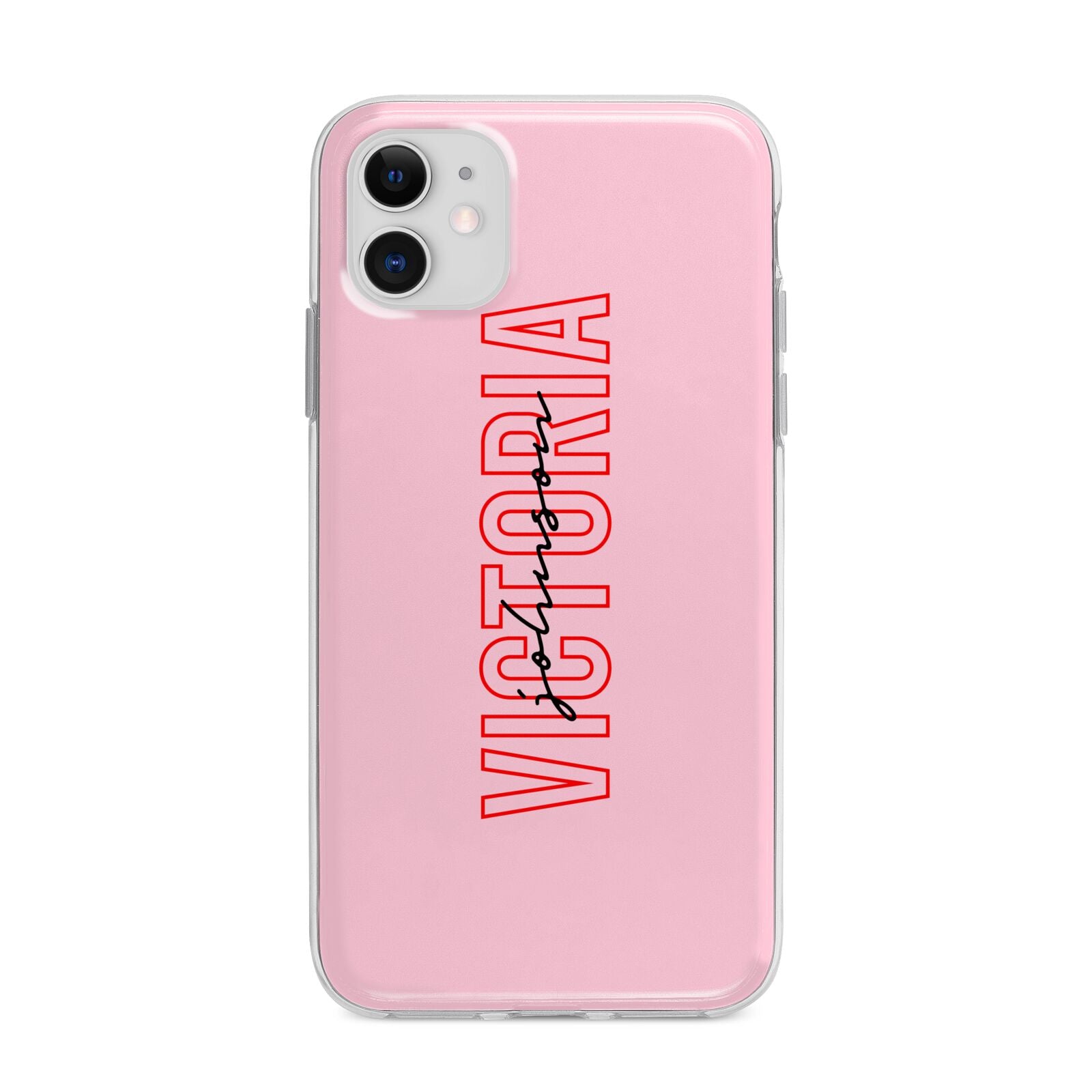 Personalised Pink Red Names Apple iPhone 11 in White with Bumper Case