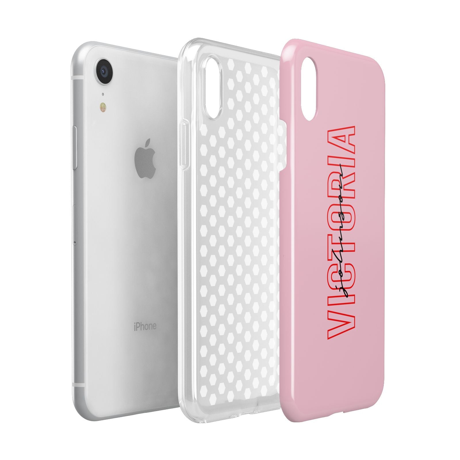 Personalised Pink Red Names Apple iPhone XR White 3D Tough Case Expanded view