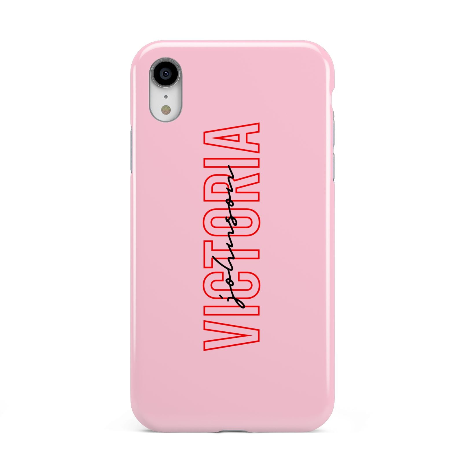 Personalised Pink Red Names Apple iPhone XR White 3D Tough Case