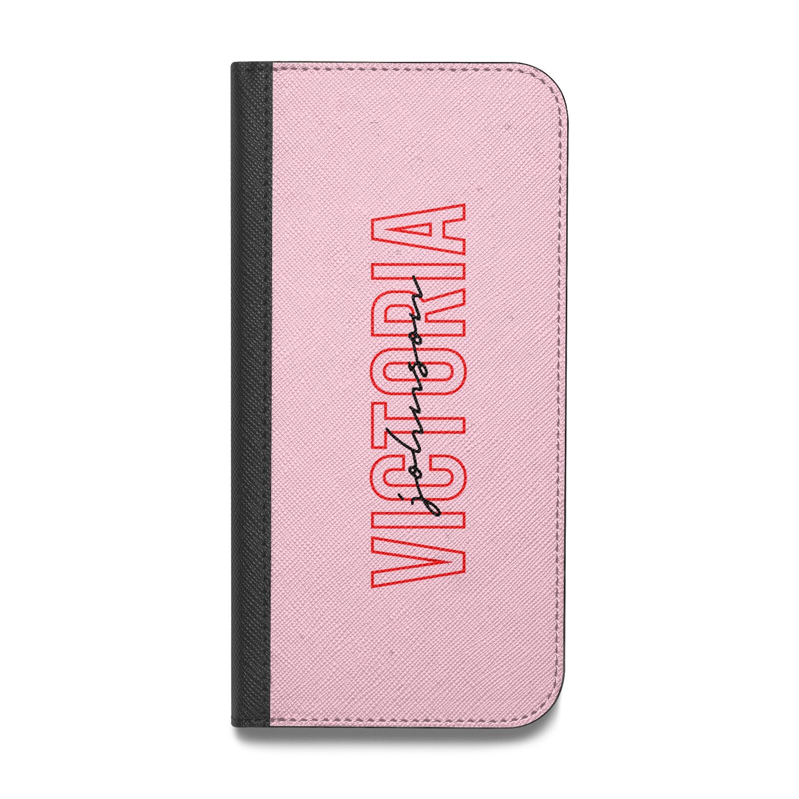 Personalised Pink Red Names Vegan Leather Flip Samsung Case