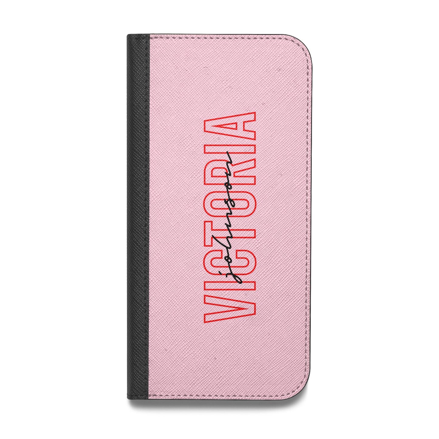 Personalised Pink Red Names Vegan Leather Flip iPhone Case
