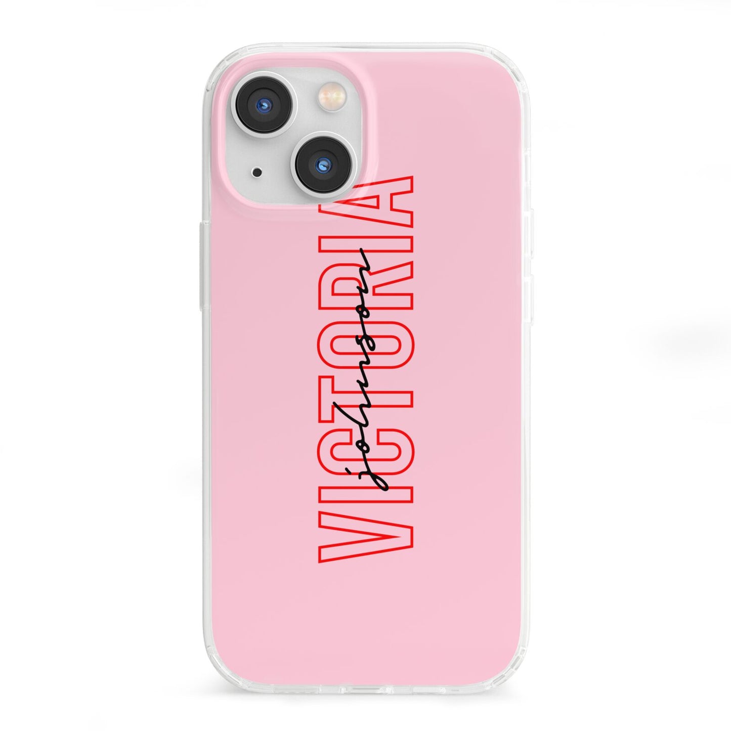 Personalised Pink Red Names iPhone 13 Mini Clear Bumper Case