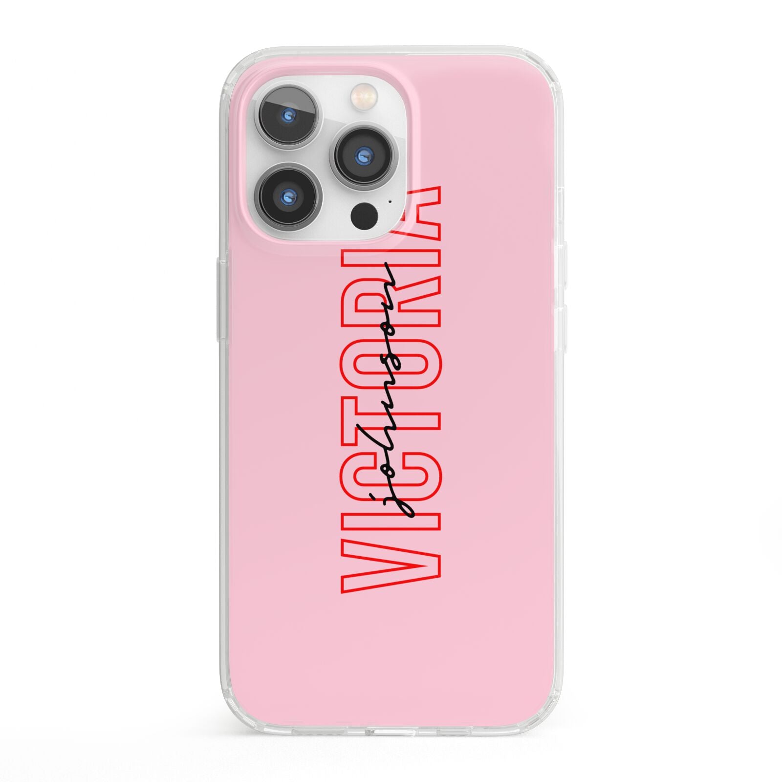 Personalised Pink Red Names iPhone 13 Pro Clear Bumper Case