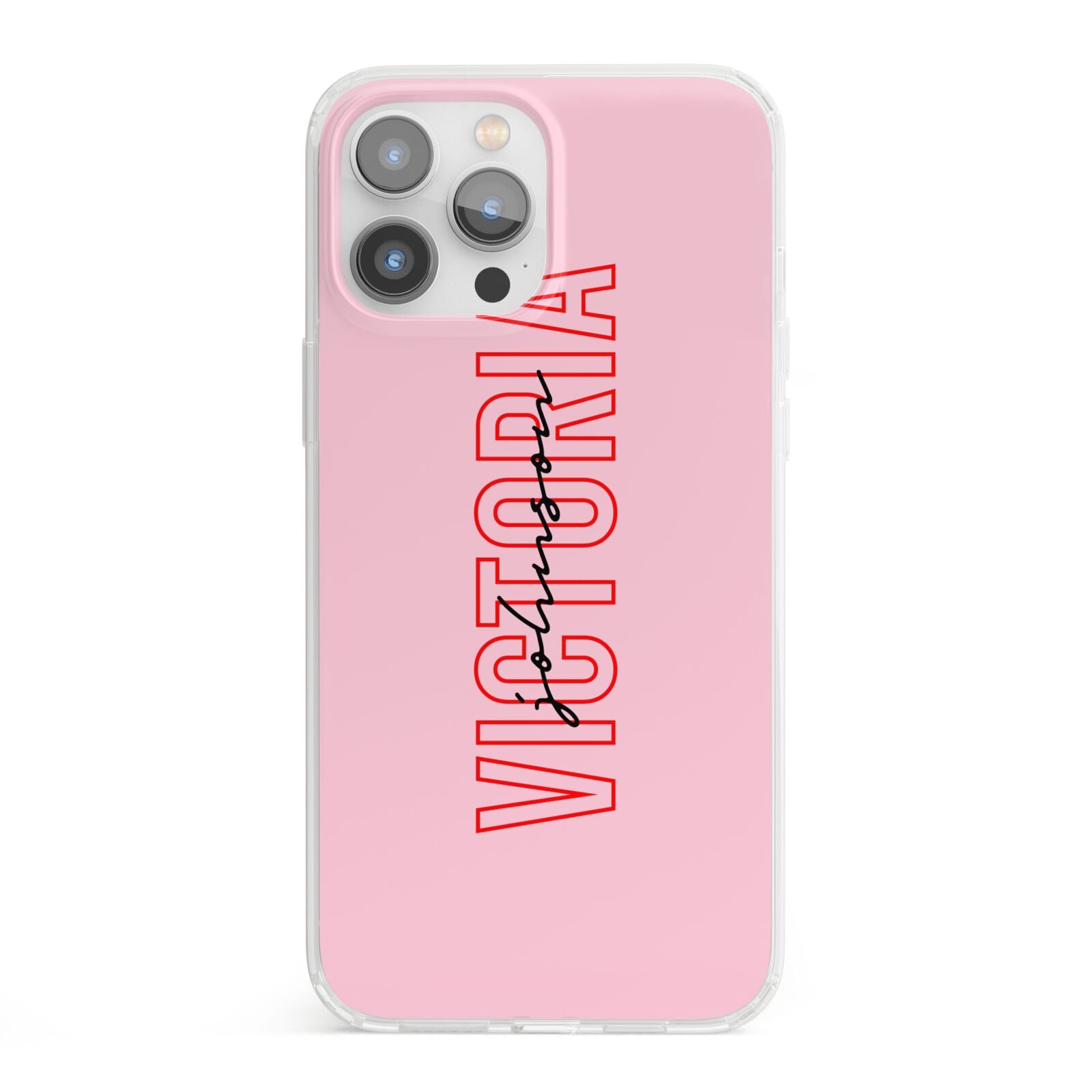 Personalised Pink Red Names iPhone 13 Pro Max Clear Bumper Case