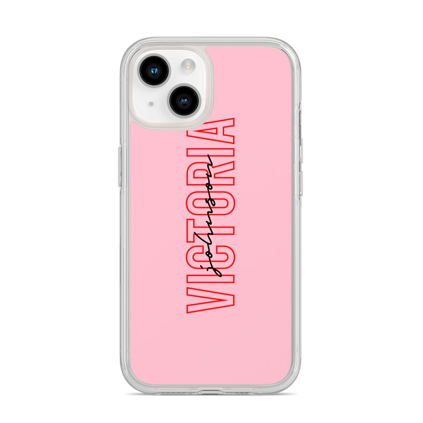 Personalised Pink Red Names iPhone 14 Clear Tough Case Starlight