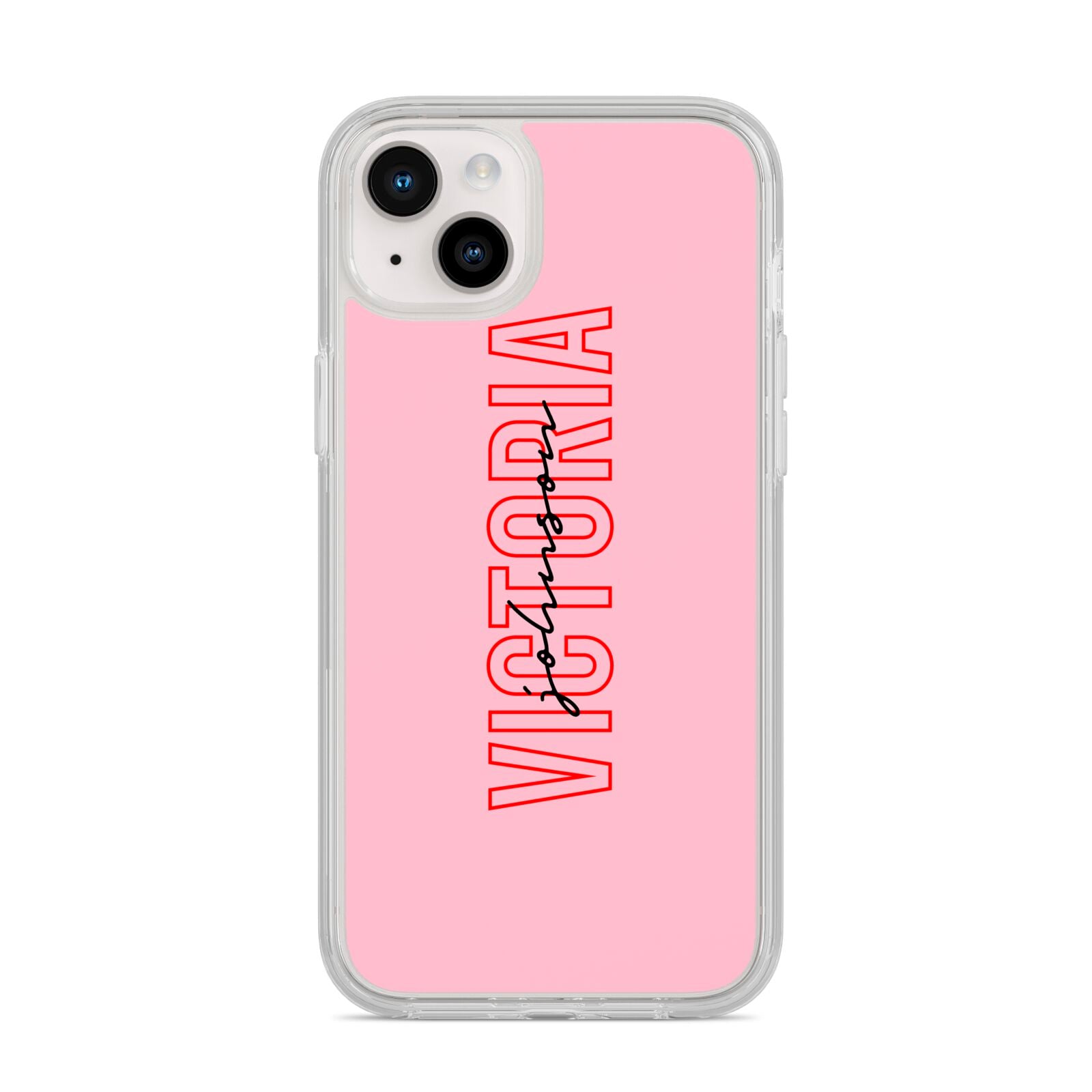 Personalised Pink Red Names iPhone 14 Plus Clear Tough Case Starlight