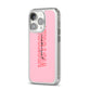 Personalised Pink Red Names iPhone 14 Pro Clear Tough Case Silver Angled Image