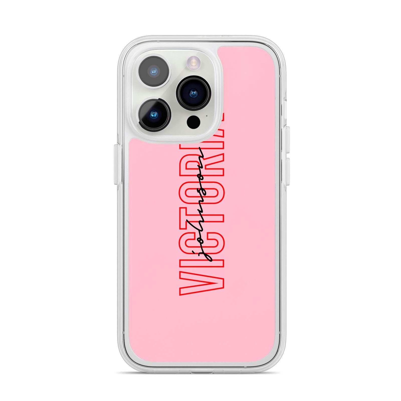 Personalised Pink Red Names iPhone 14 Pro Clear Tough Case Silver