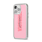 Personalised Pink Red Names iPhone 14 Pro Max Clear Tough Case Silver Angled Image