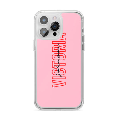Personalised Pink Red Names iPhone 14 Pro Max Clear Tough Case Silver